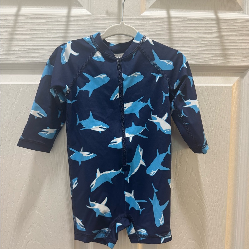 Hanna Andersson Shark Print Long Sleeve One-Piece Swimsuit Size 6-12 months